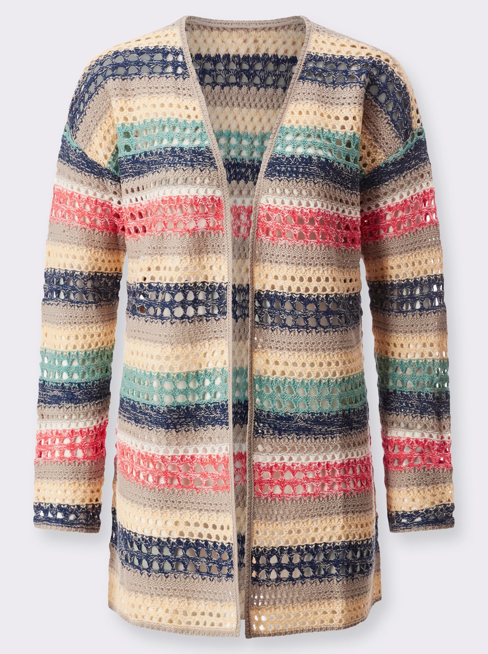 Ajourstrickjacke in Streifen-Optik - sesam-apricot-gemustert