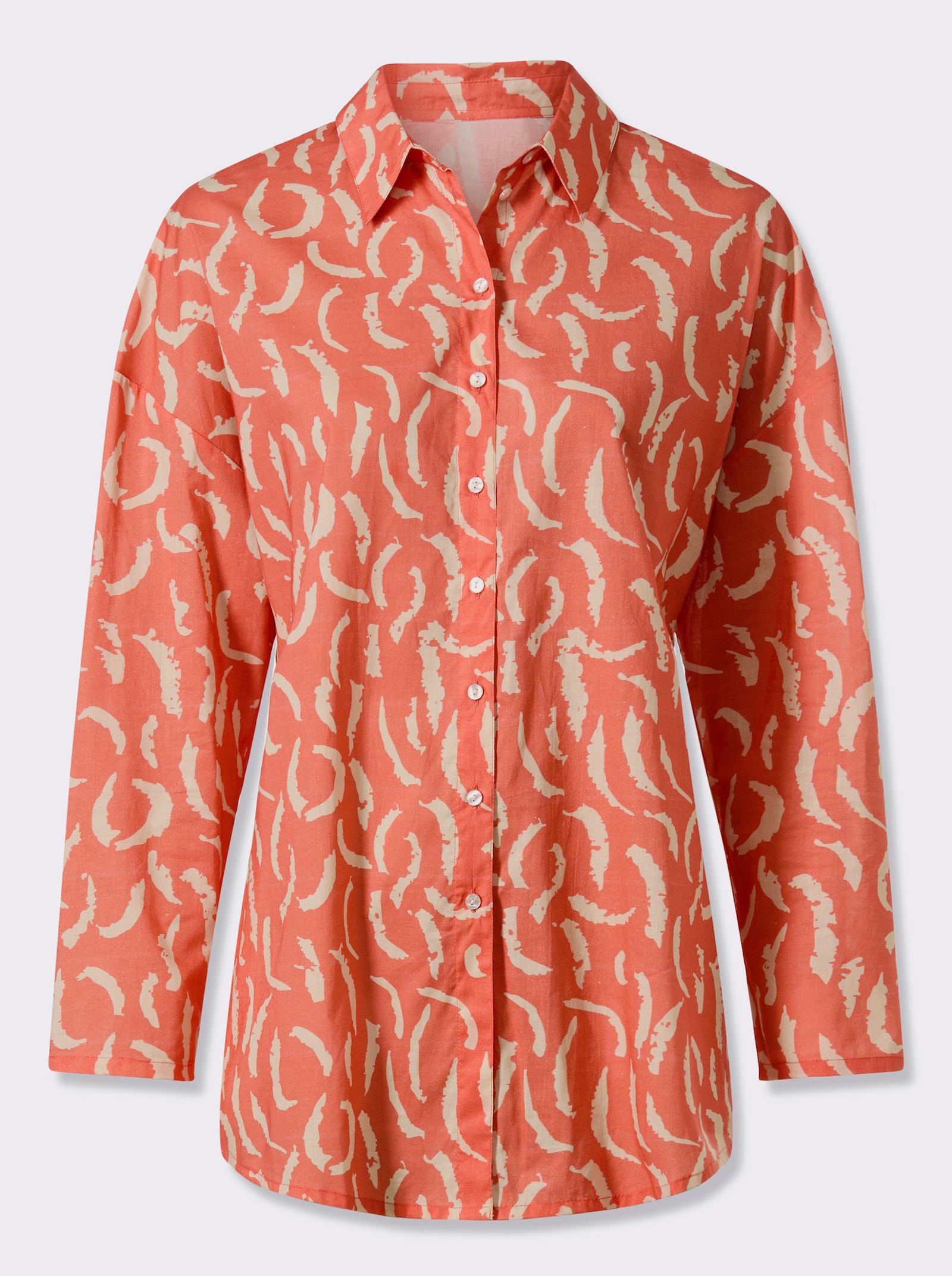 heine Druckbluse mit Hemdkragen - koralle-sand-bedruckt