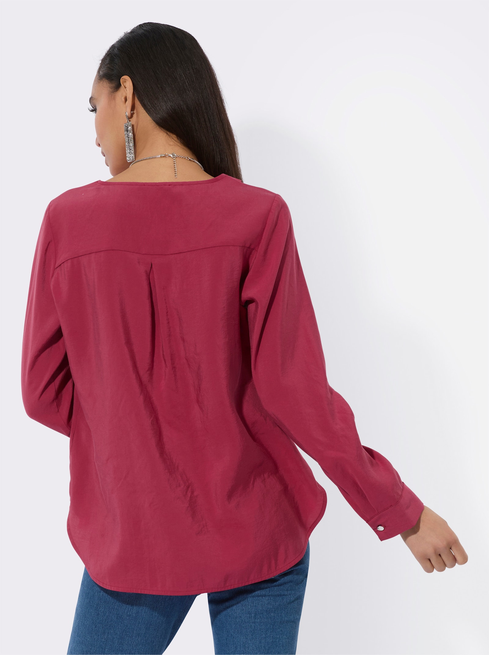 Langarmbluse in matt-glänzender Modal-Qualität - kirsche