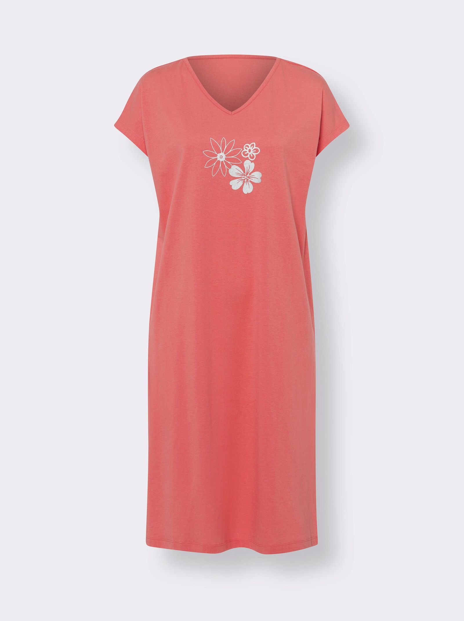 Nachthemd mit platziertem Folien-Druck, reine Baumwolle - koralle
