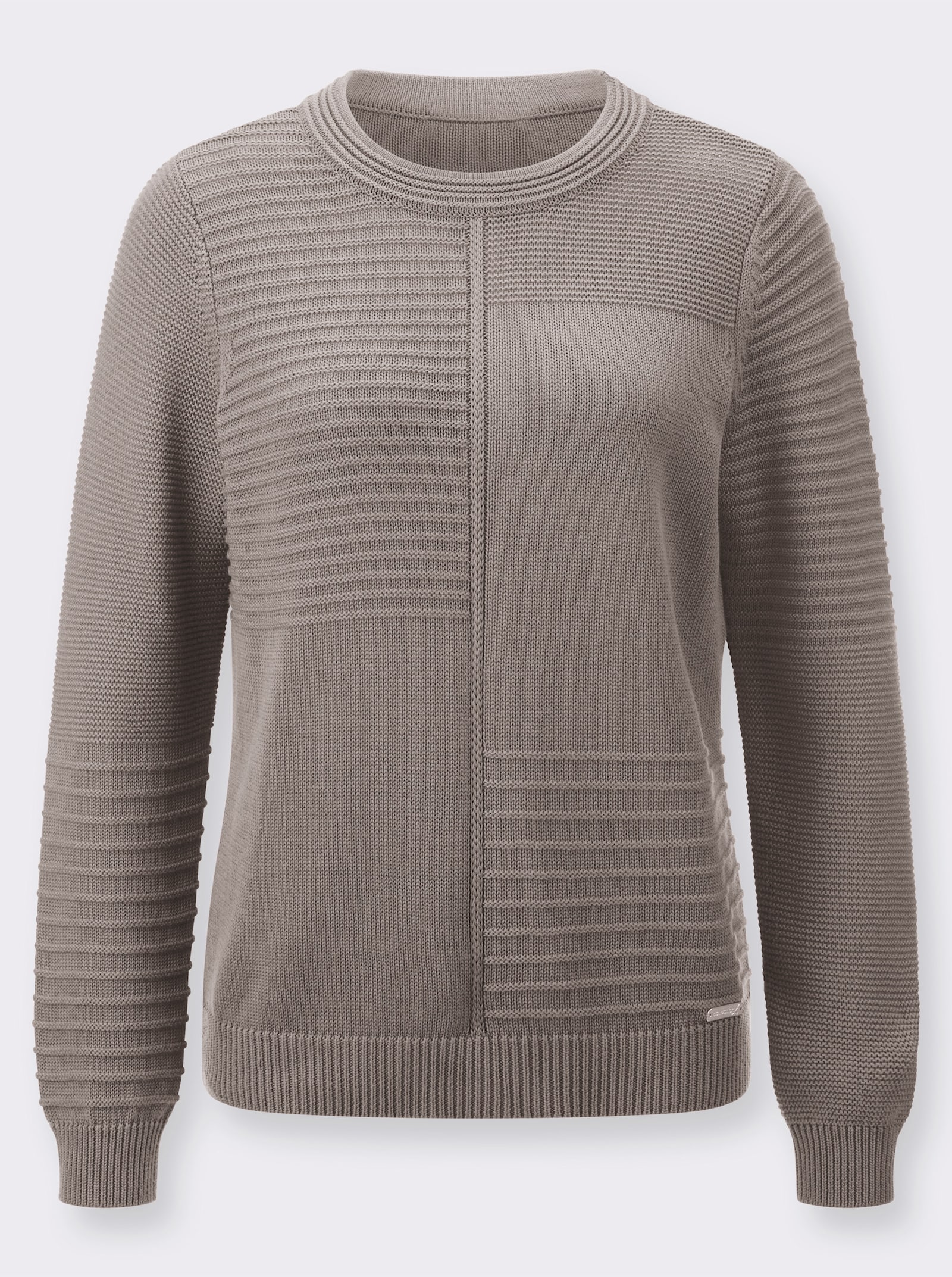 Rundhalspullover im Strickmuster-Mix - taupe