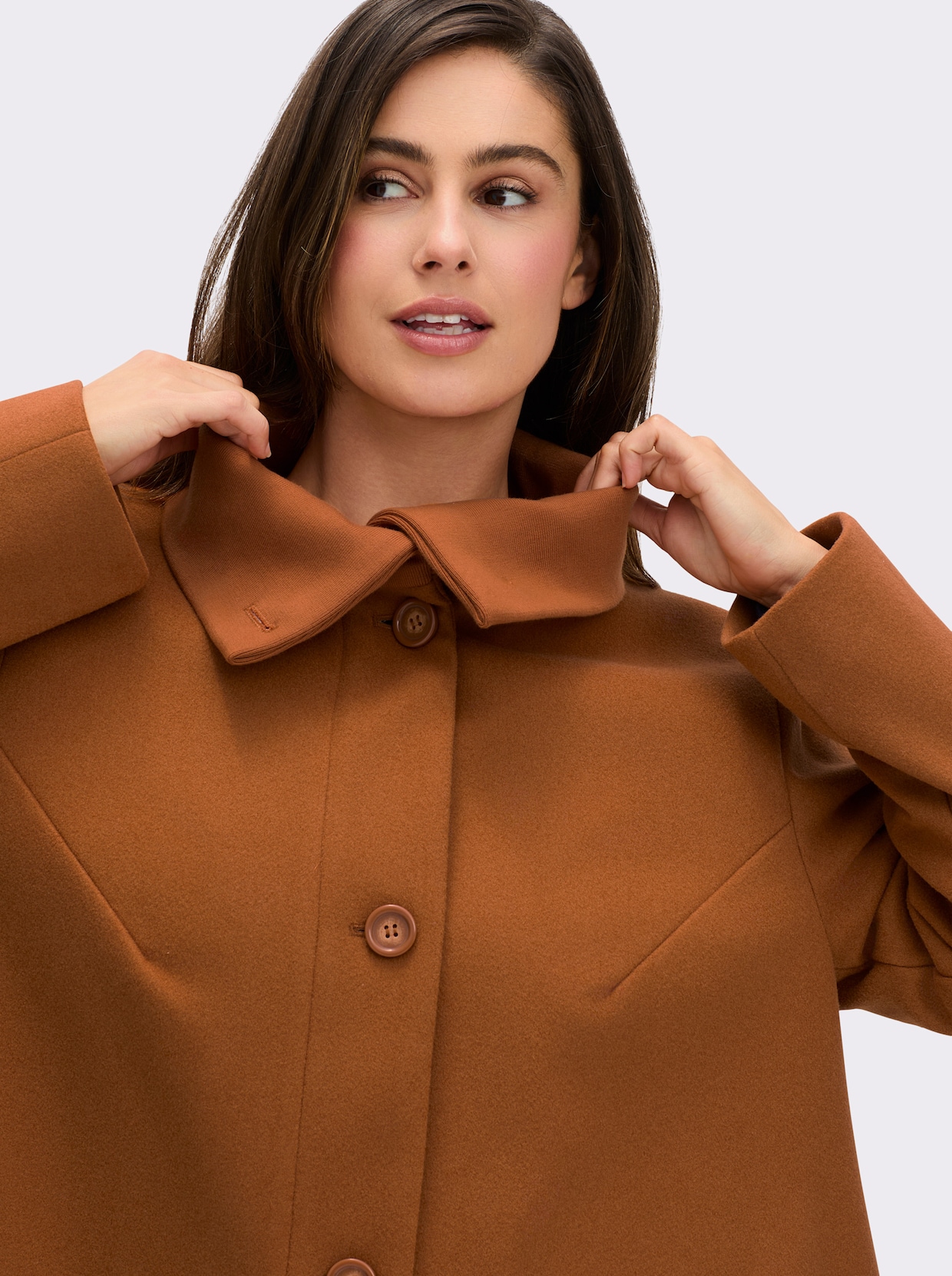 Kurzmantel in A-Linie - cognac