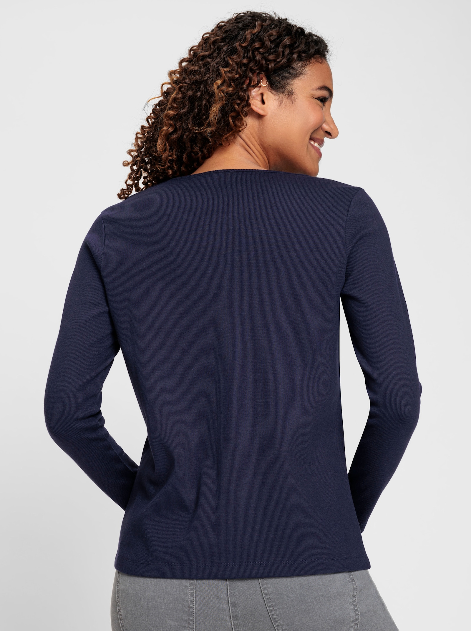 Rundhalsshirt in gerippter Baumwoll-Qualität - marine