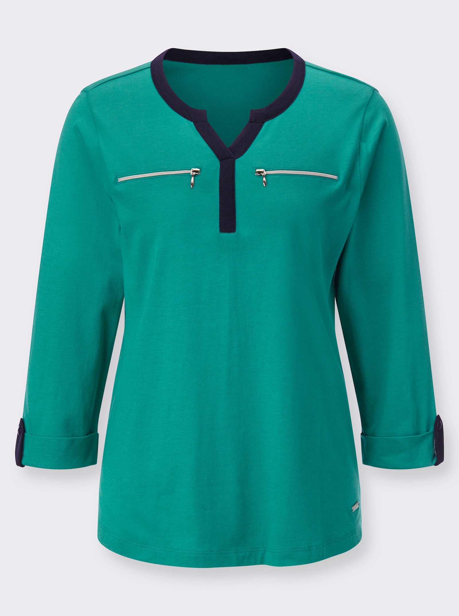 3/4-Arm-Shirt mit Zier-Reissverschlüssen - smaragd