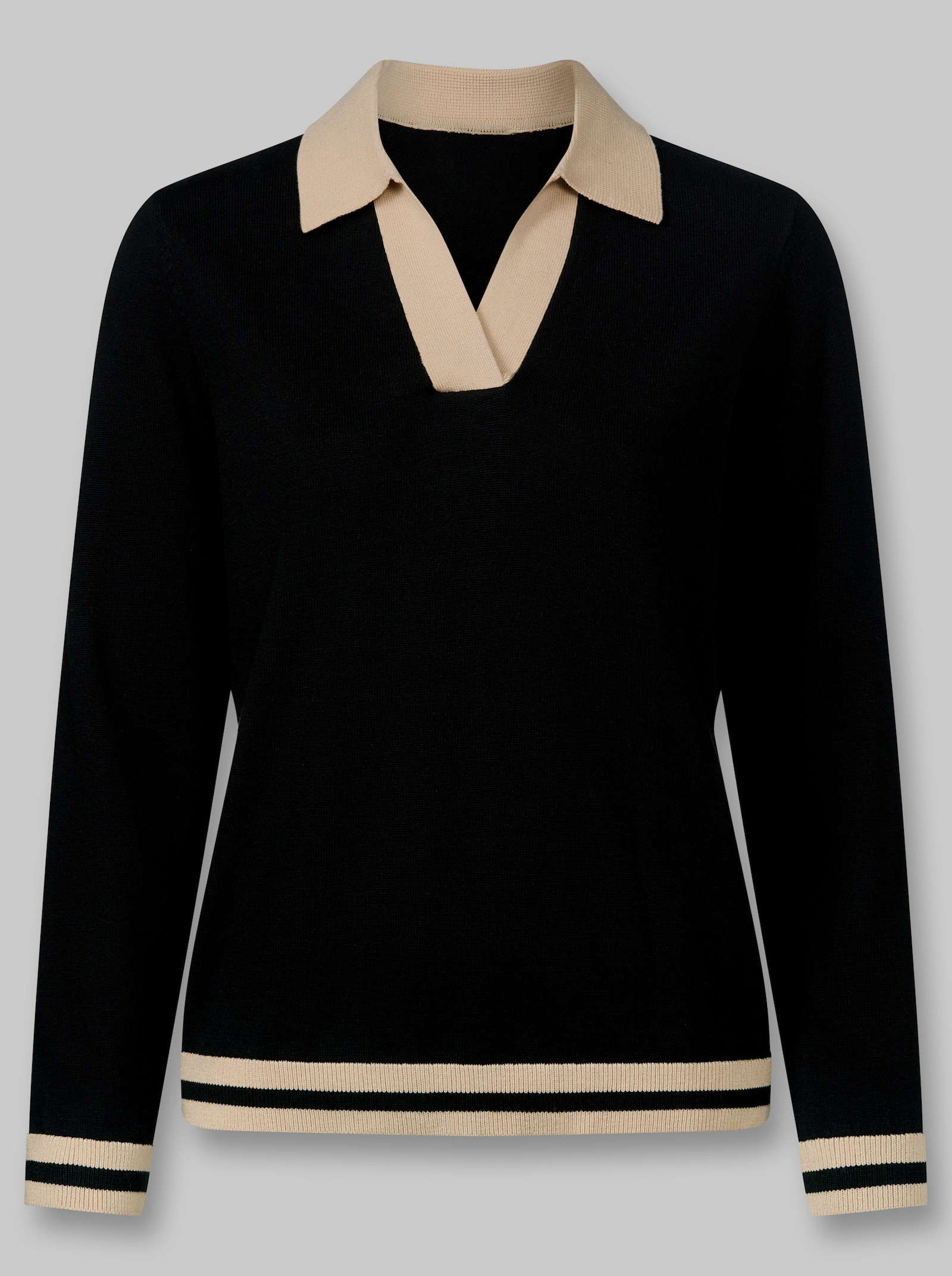 heine Polopullover mit Kontrast-Akzenten - schwarz-sand