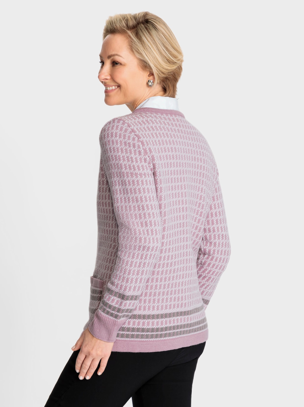 Strickjacke - mauve-ecru-gemustert