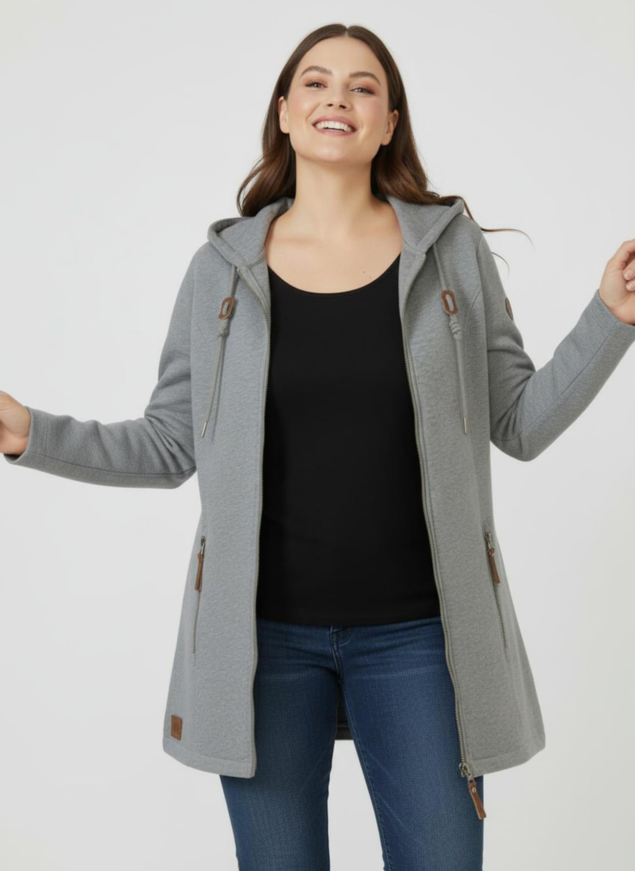 Sweatjacke - steingrau-meliert
