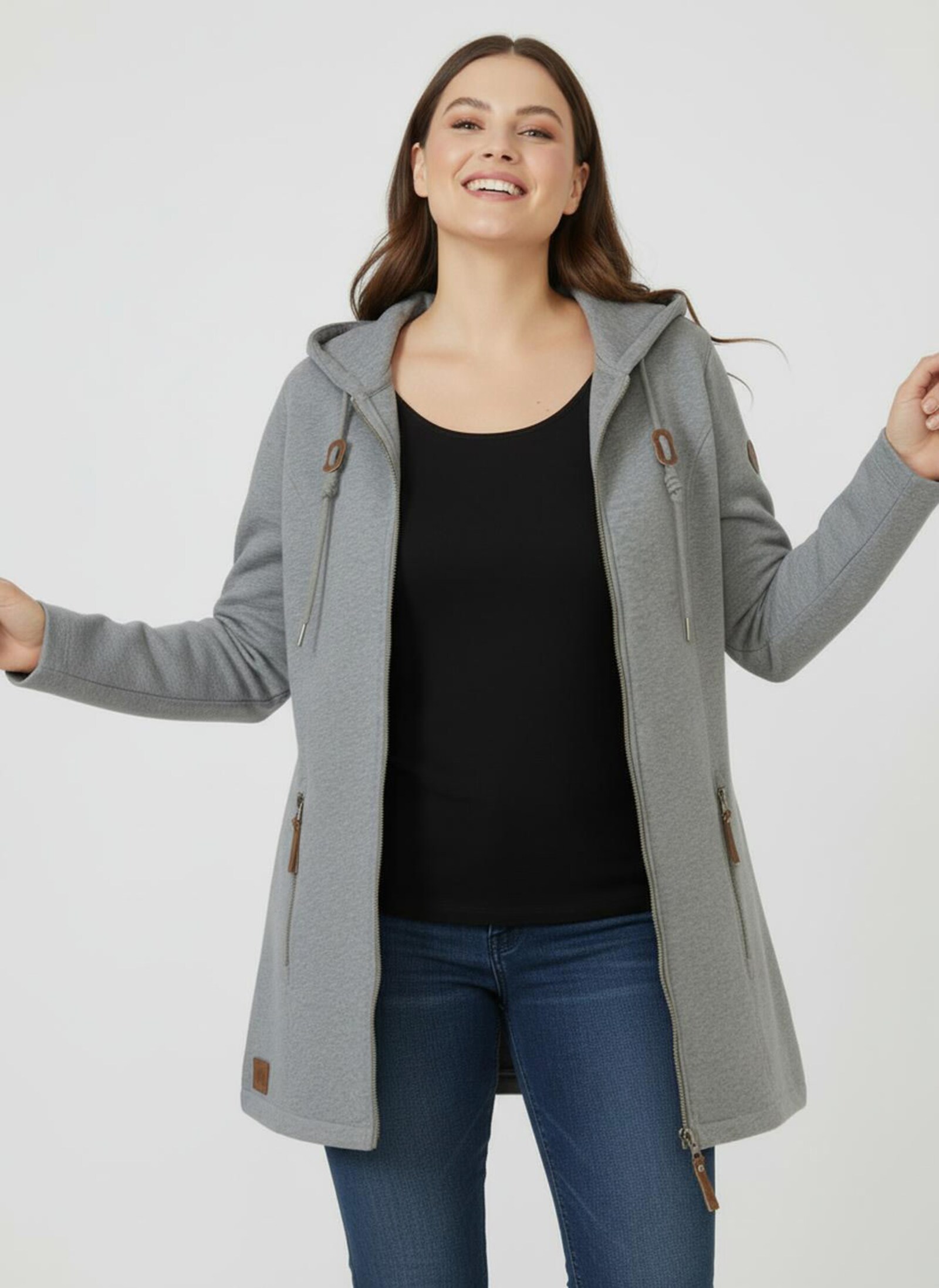 Sweatjacke mit 2-Wege-Reißverschluss - steingrau-meliert