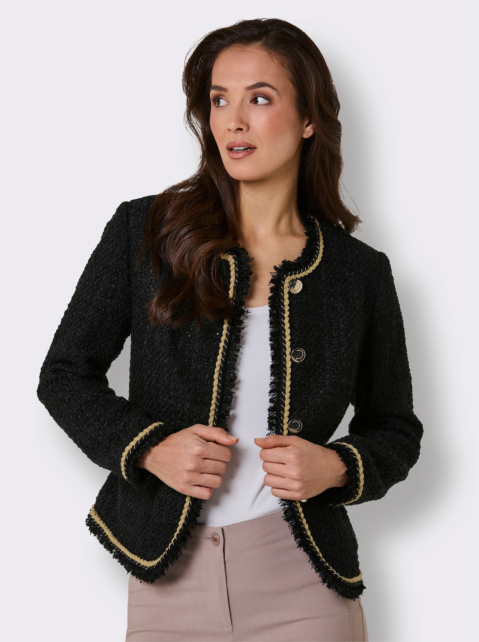 CREATION L PREMIUM Bouclé-Blazer mit Schulter-Postern - schwarz
