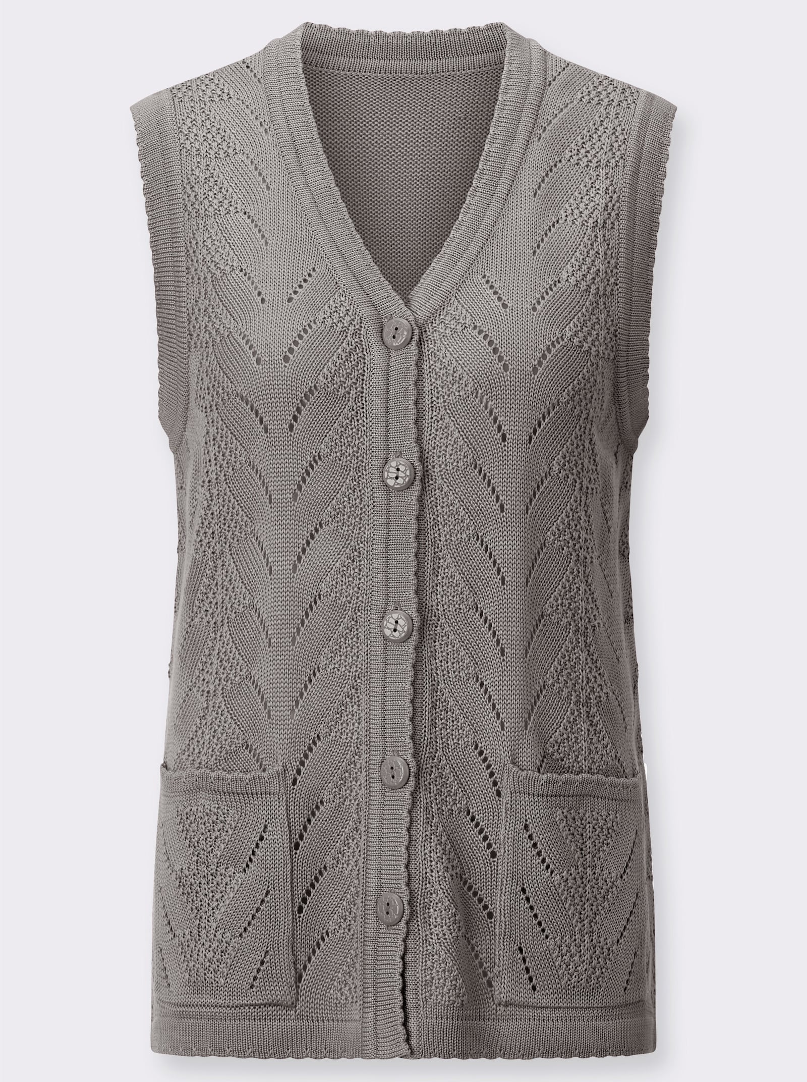 Strickweste mit gewellten Abschlüssen - steingrau