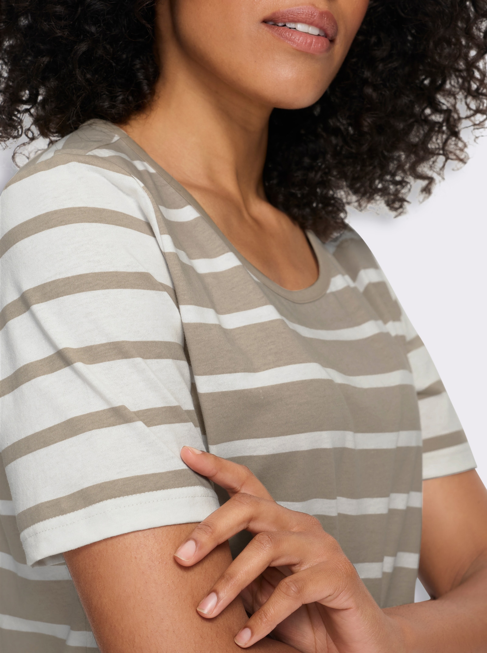 Kurzarmshirt mit Ringel-Muster - sesam-ecru-geringelt