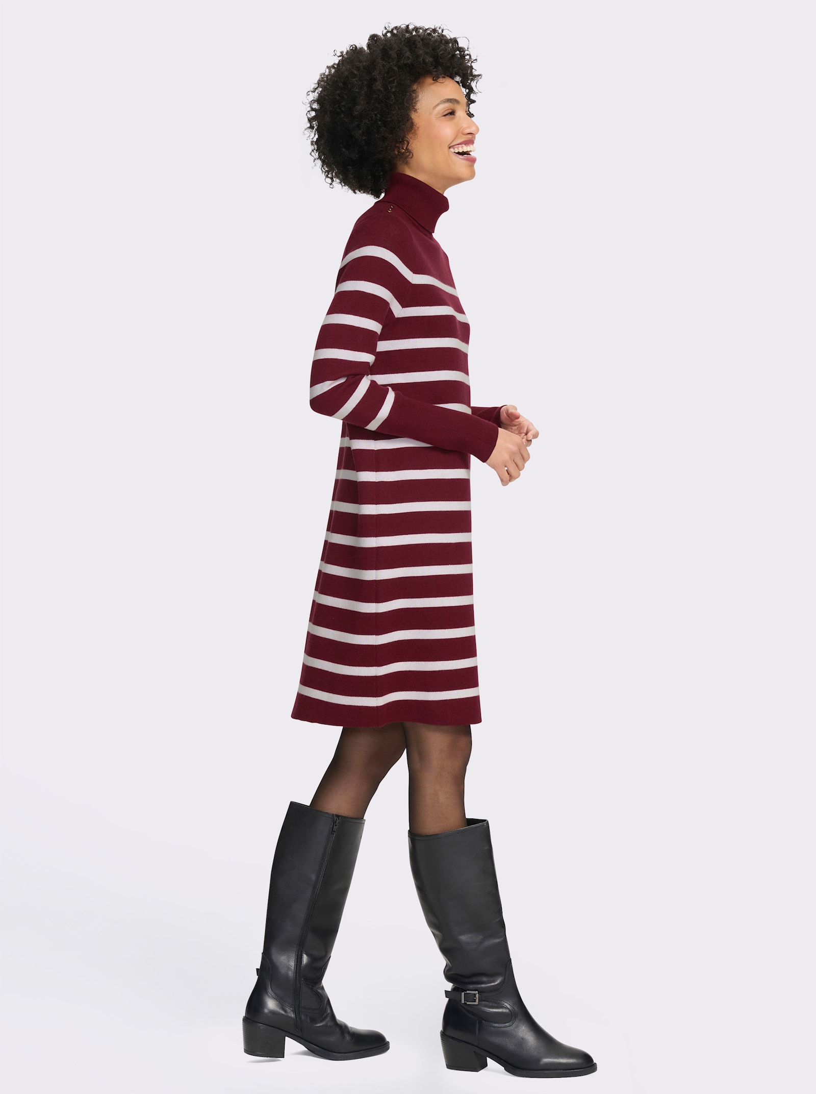 heine Strickkleid mit Ringelmuster - bordeaux-ecru-gestreift