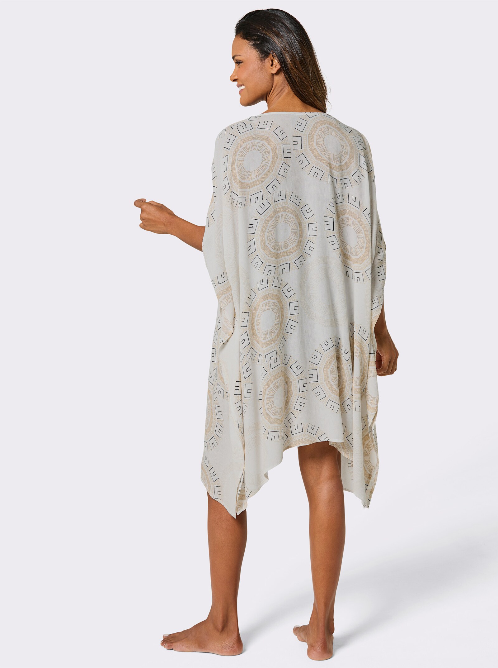 feel good Strandtunika in Viskose-Qualität - schwarz-sand-bedruckt