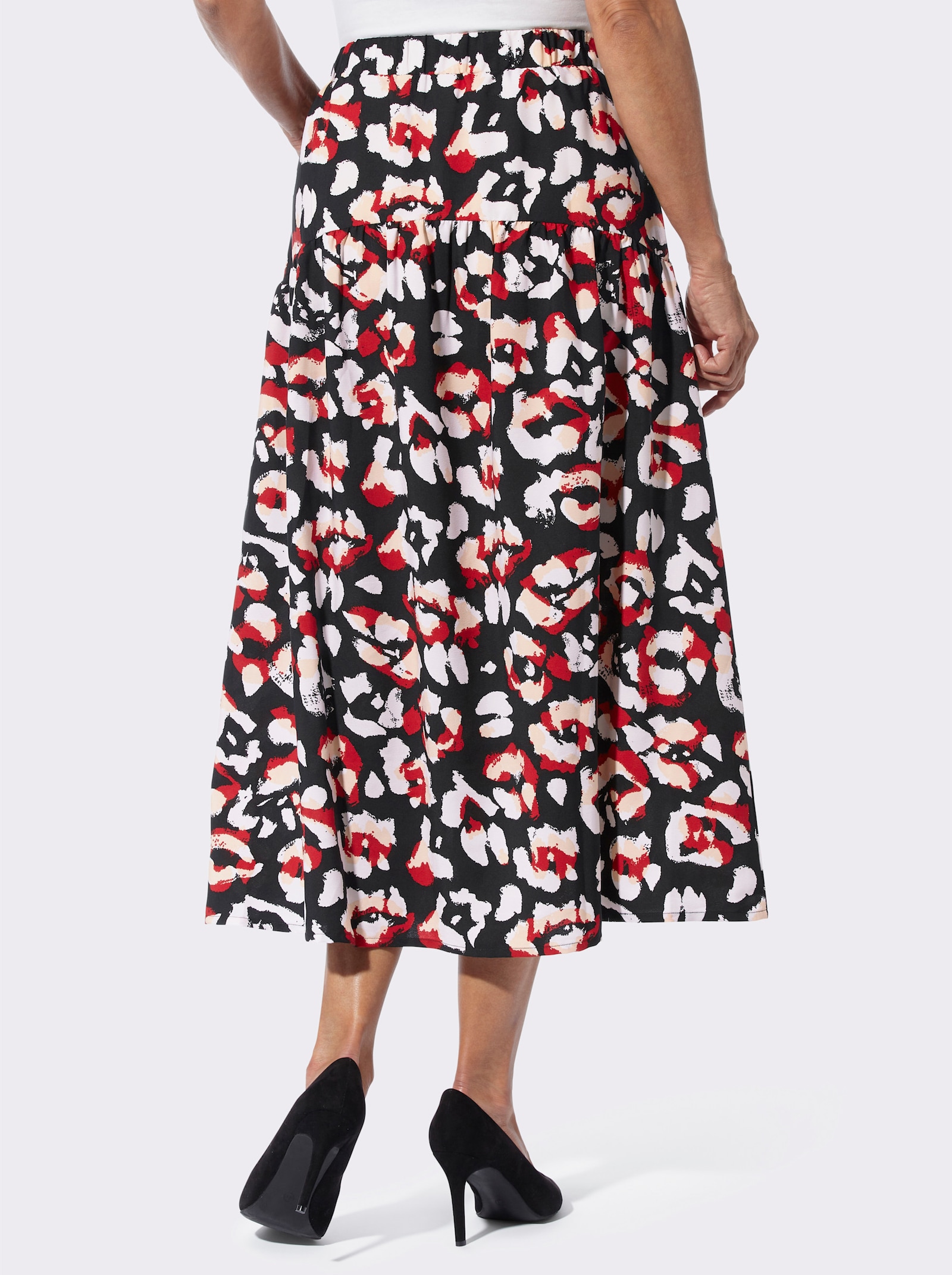 Comfortrok van gerecycled polyester - zwart/rood geprint