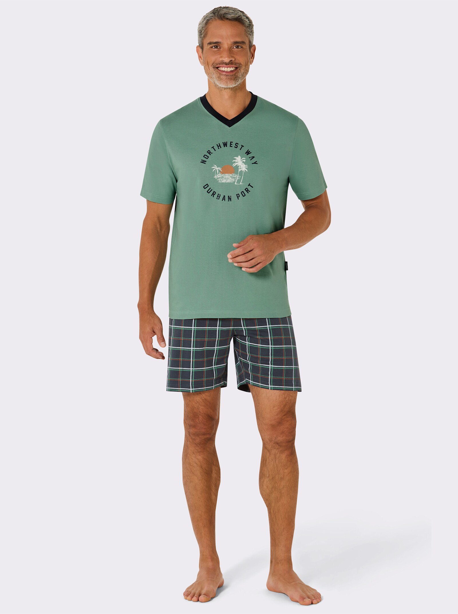 Comte Shorty mit Karohose - eucalyptus-anthrazit-bedruckt