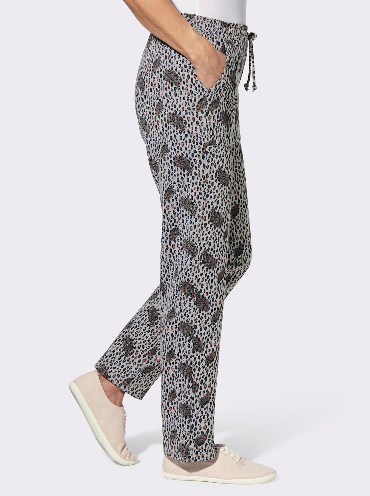 Jerseyhose - grau-meliert-schwarz-bedruckt
