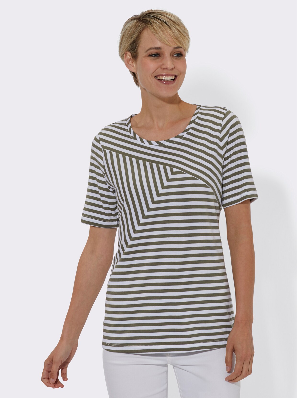 Kurzarmshirt - khaki-ecru-gestreift
