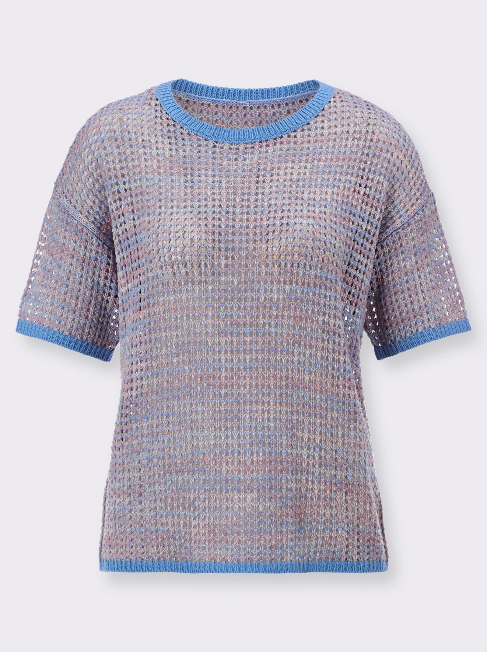 Pullover met korte mouwen en hoekige snit - hemelsblauw gemêleerd