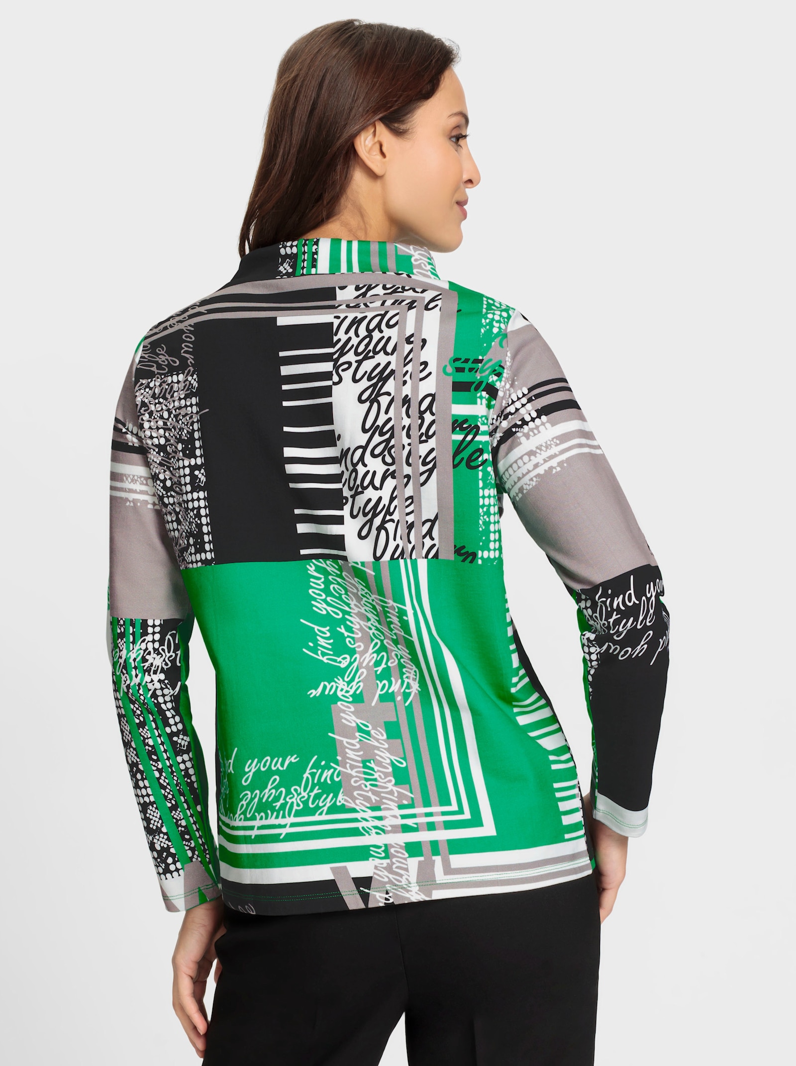 Sweatshirt mit Druck-Dessin - grasgrün-weiß-bedruckt