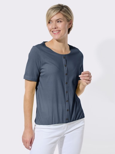 Kurzarmshirt mit Zierknöpfen - dunkelblau