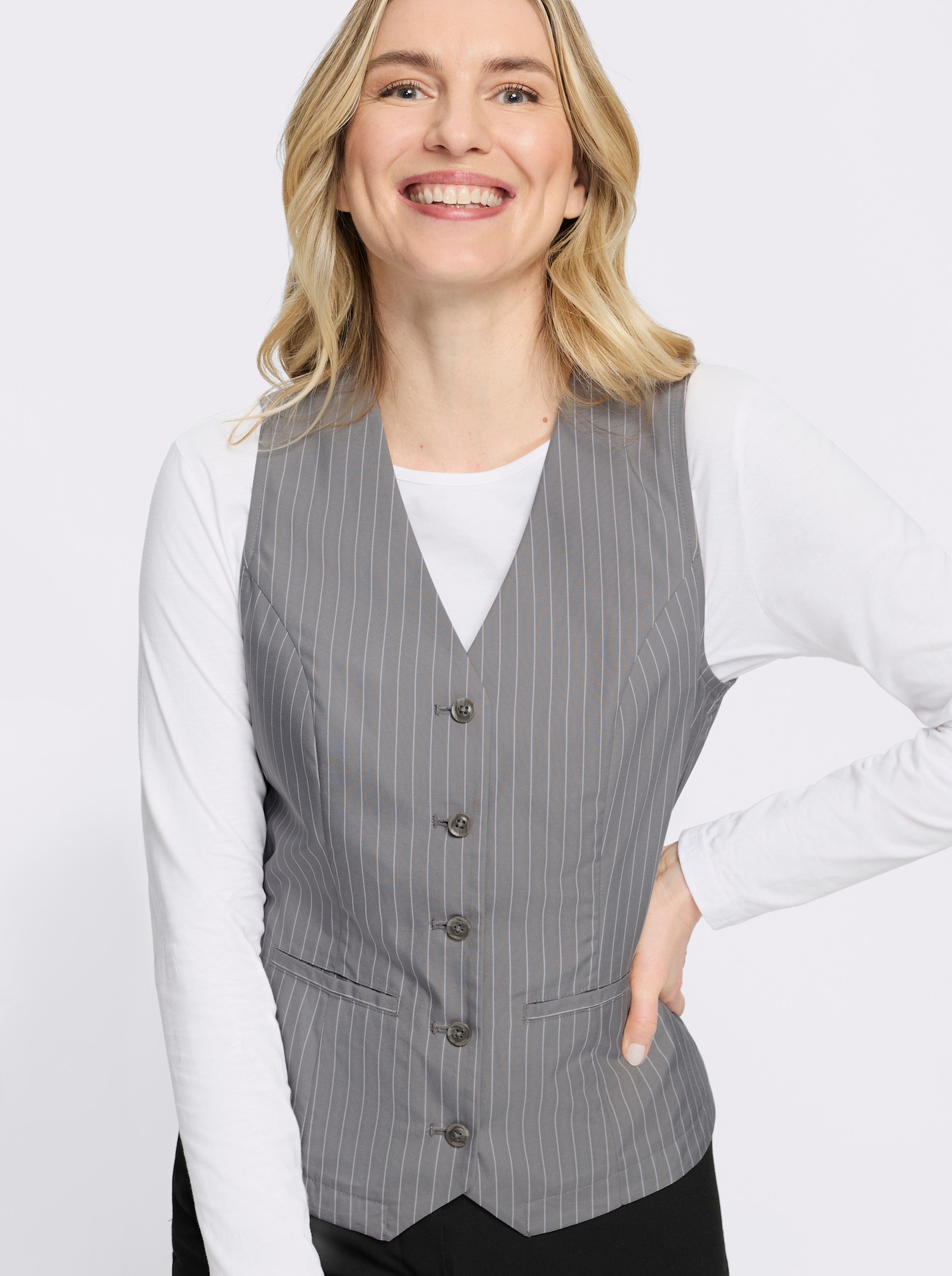 Weste im Nadelstreifen-Dessin - grau-ecru-gestreift