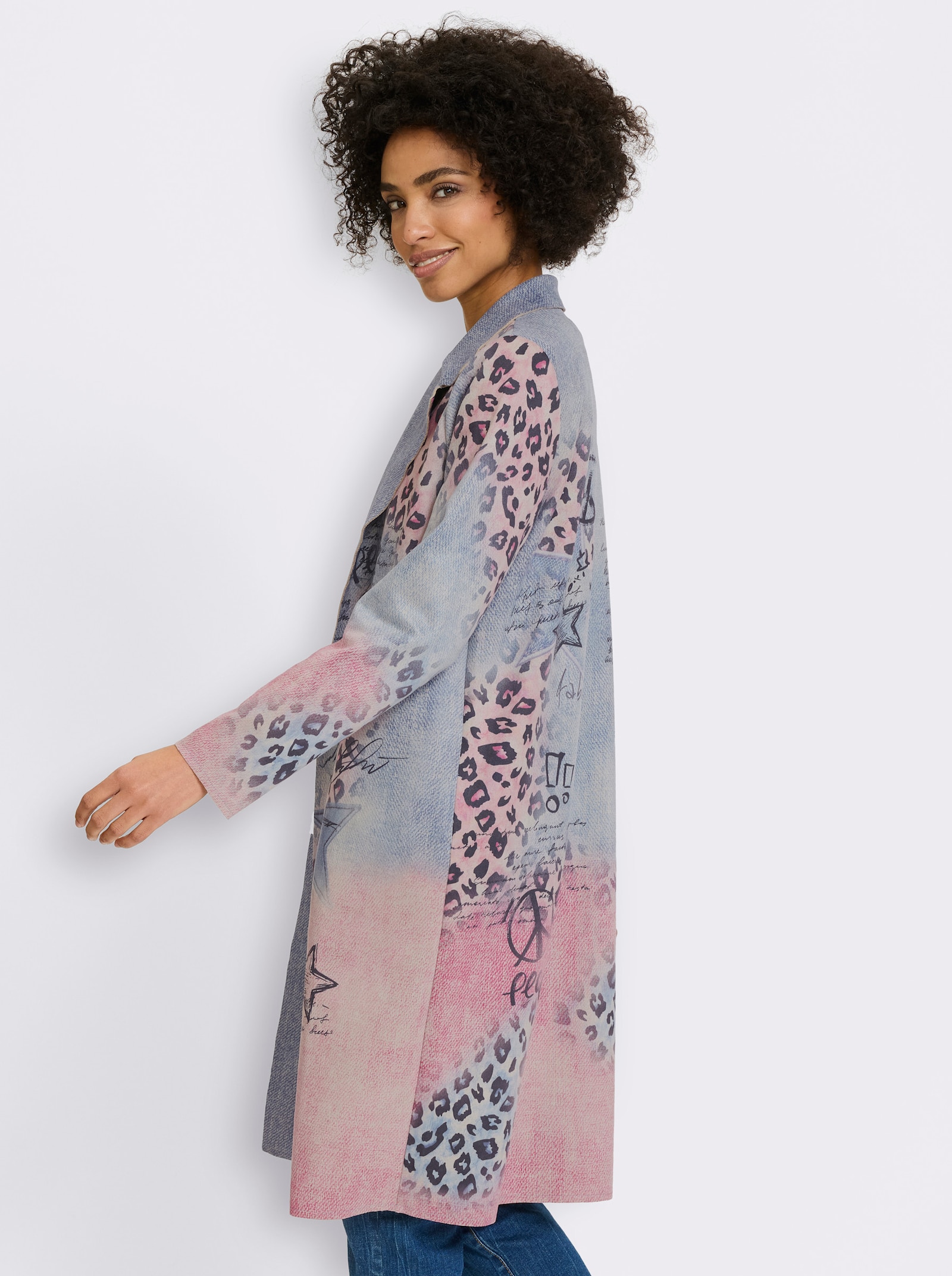 heine Shirtjacke - bleu-altrosa-bedruckt