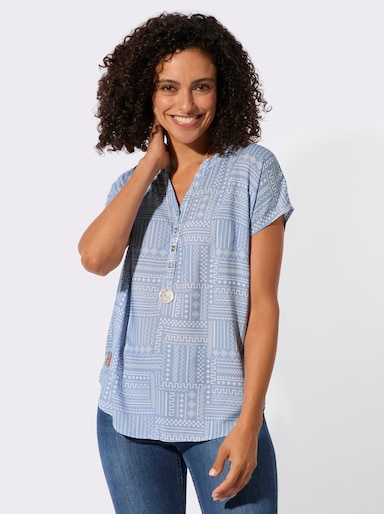 Druckbluse aus reiner Viskose - bleu-ecru-gemustert