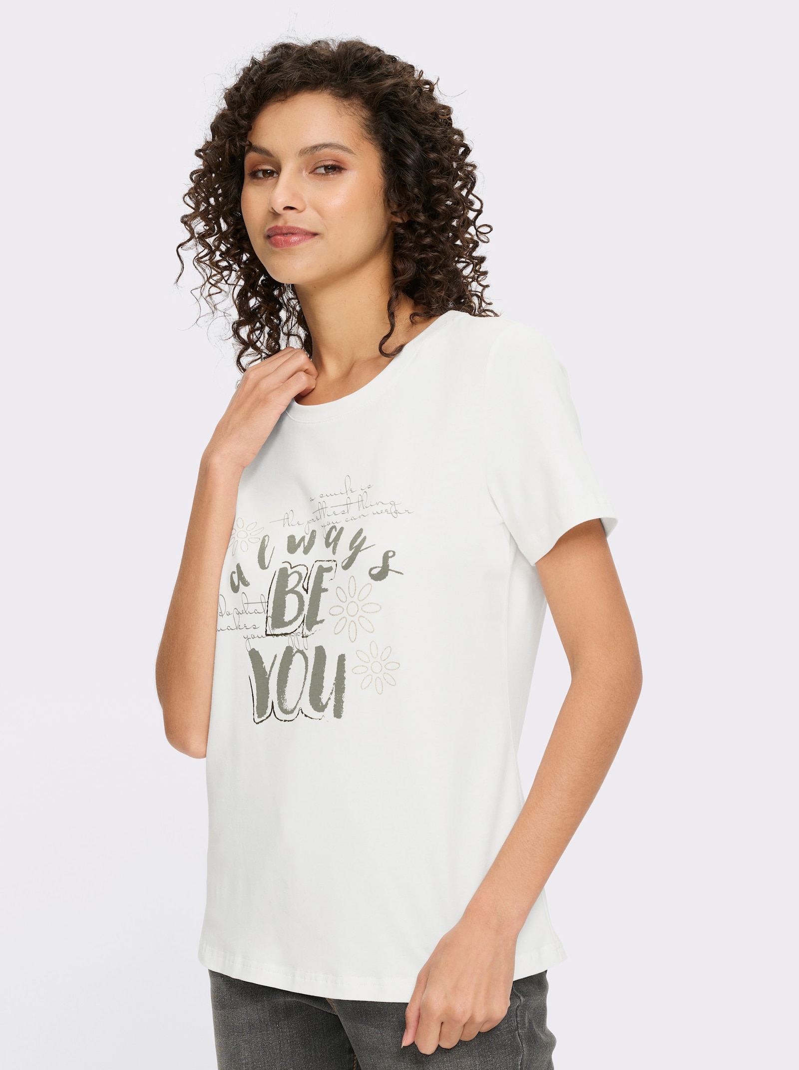 heine Kurzarmshirt mit glänzendem Schriftzug - ecru