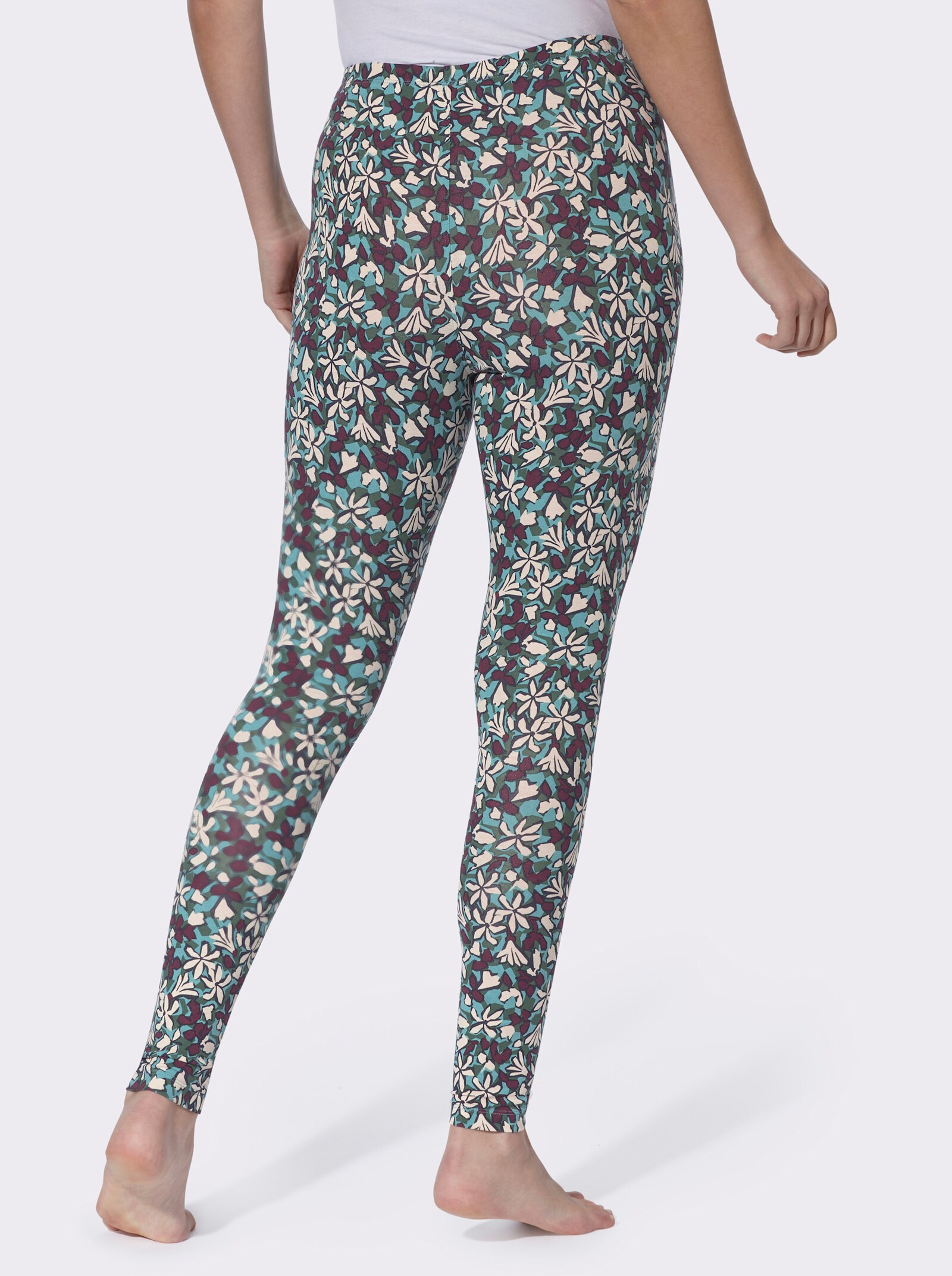 Leggings mit Blumendruck - moos-bedruckt