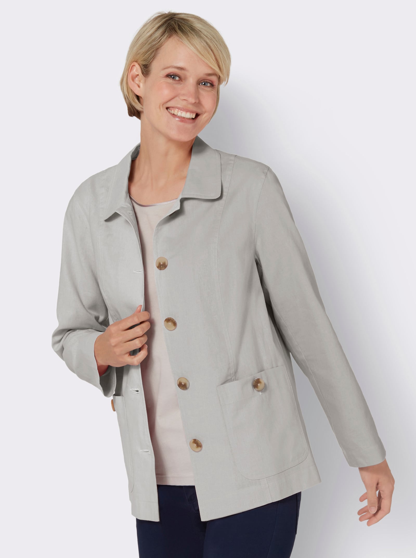 Jack van katoen en linnen - lichtgrijs