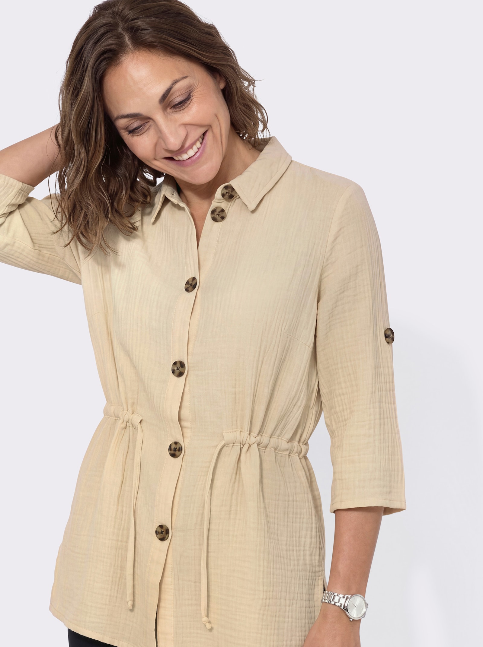 Blusenjacke mit Krempelärmeln - sand