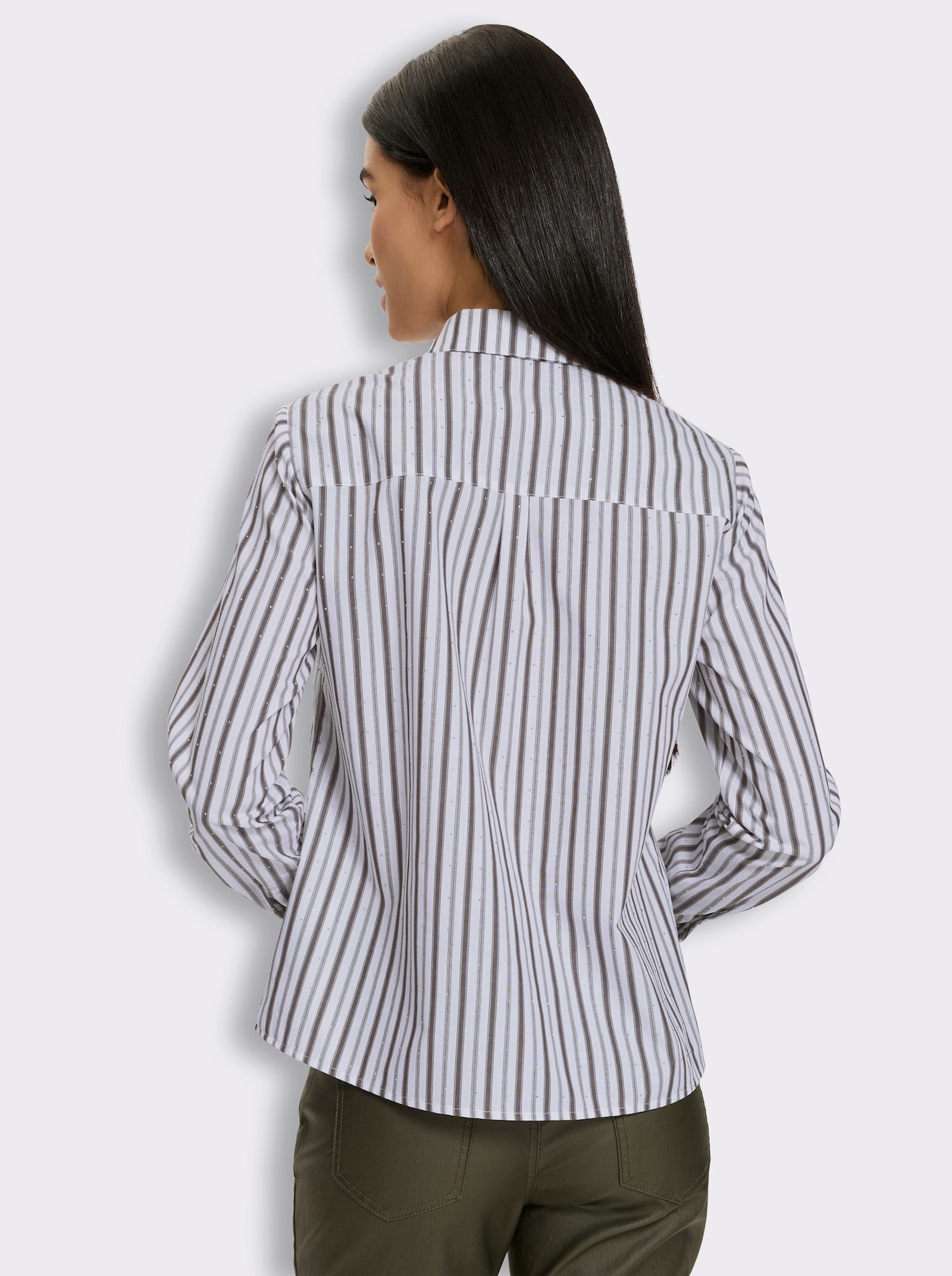 heine Gestreifte Bluse mit Glitzersteinchen - ecru-schoko-gestreift