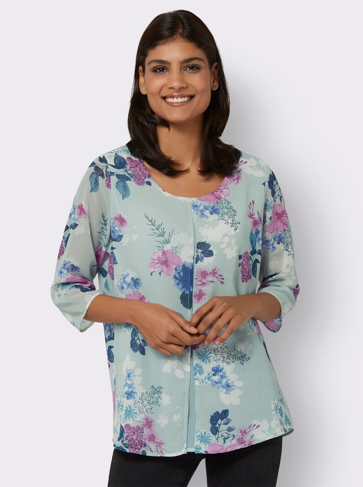 Comfortabele blouse - kalkmint bedrukt