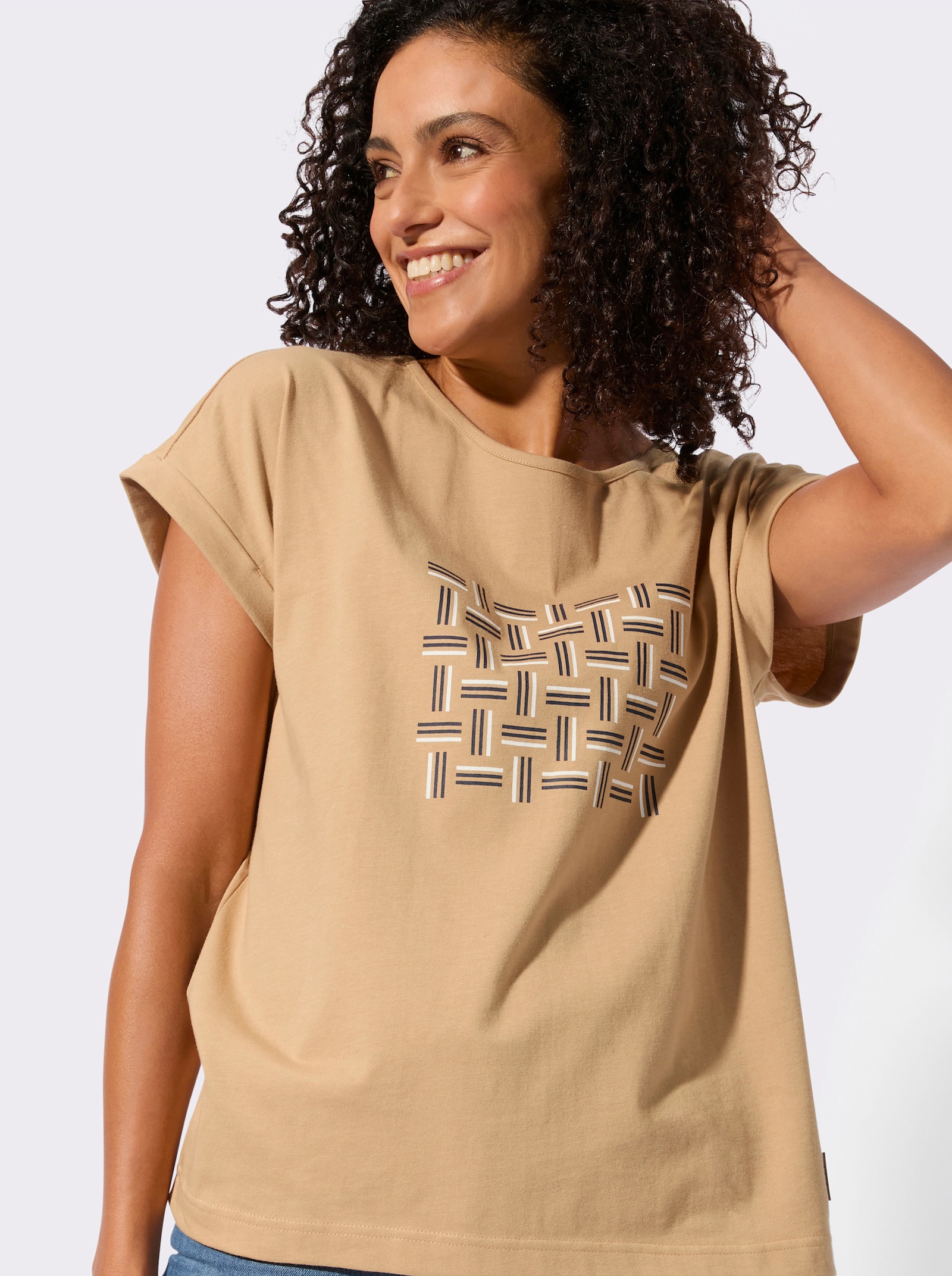 Shirt mit platziertem Druckmuster - camel-ecru-bedruckt