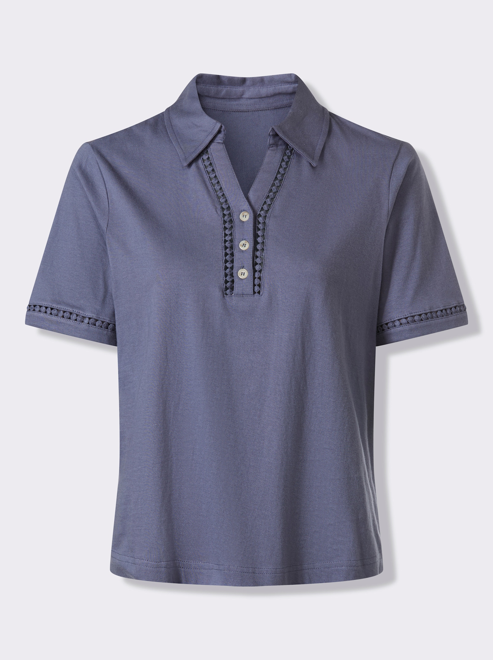 Poloshirt mit Knöpfen in Horn-Optik - rauchblau