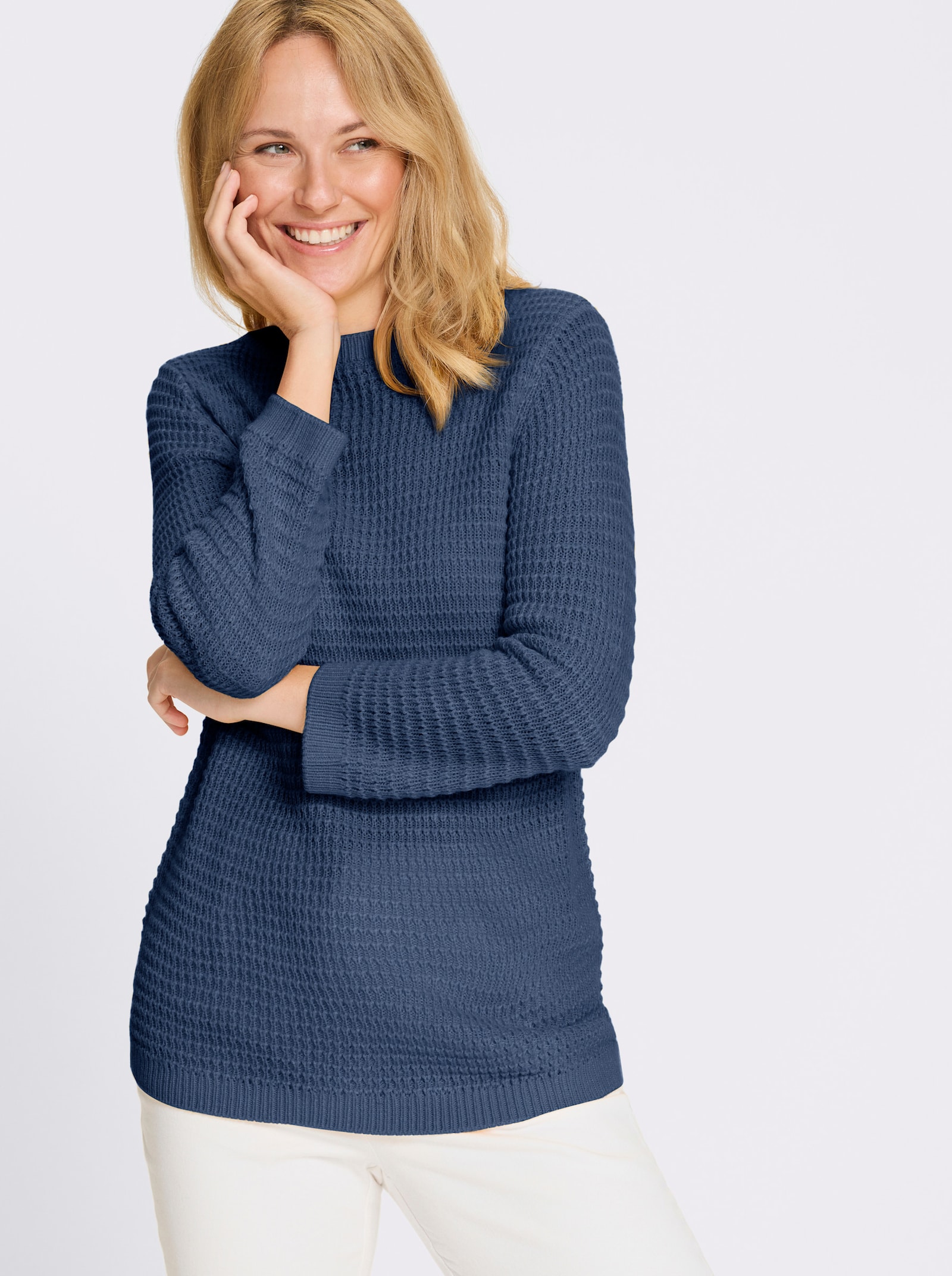 Pulóver s 3/4 rukávmi s lodičkovým výstrihom - džínsová modrá