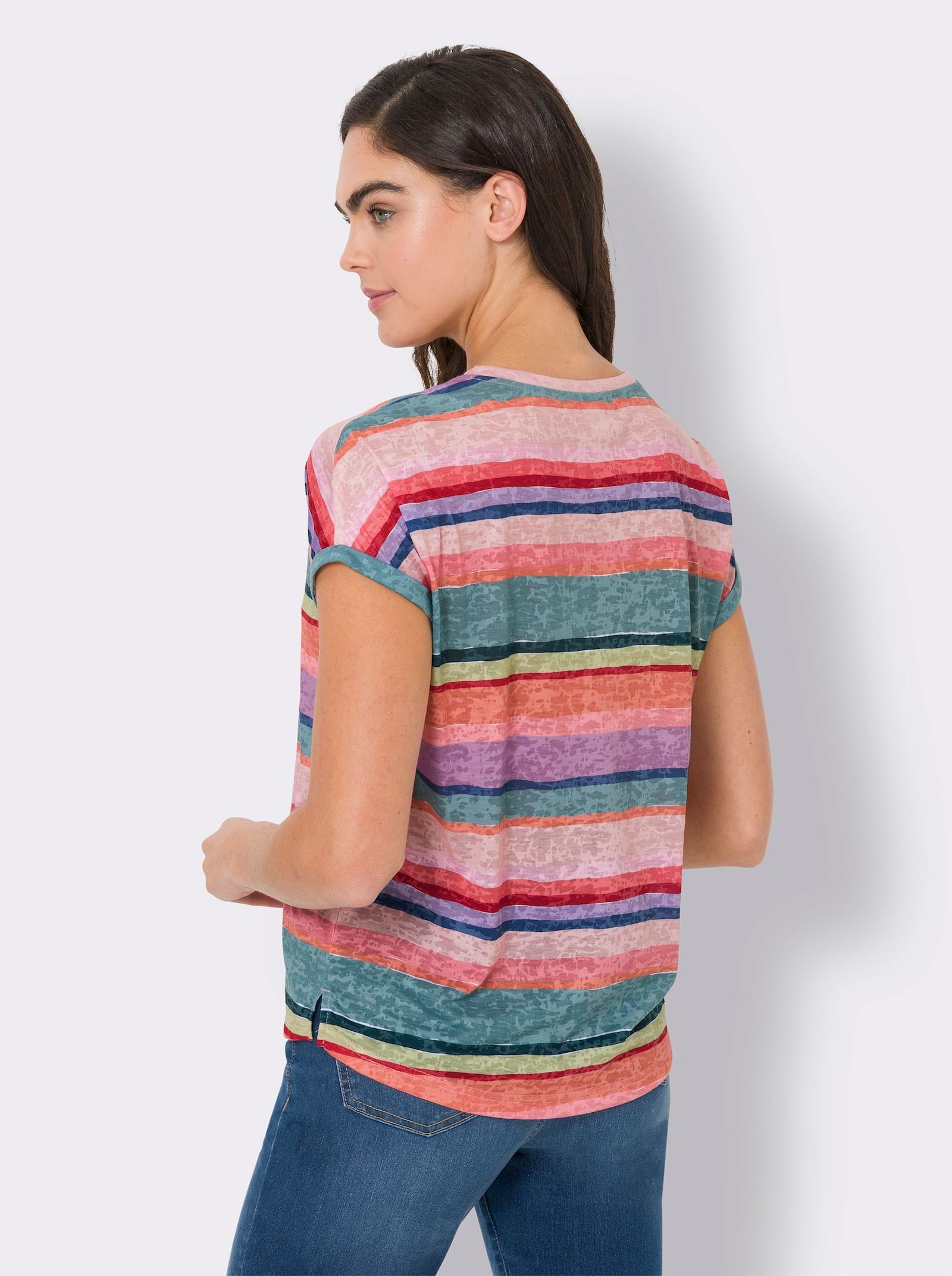 heine T-Shirt in Ausbrenner-Qualität - flamingo-jade-geringelt