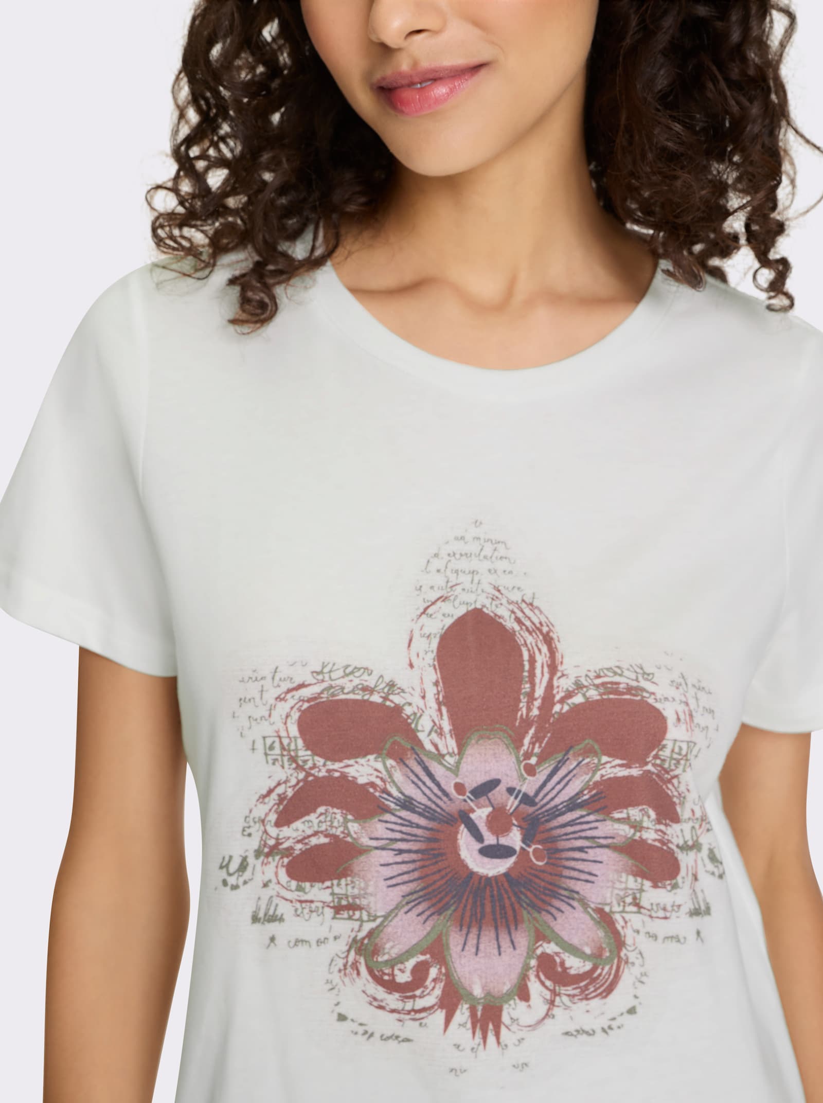 heine T-Shirt mit Blumen-Motiv - ecru