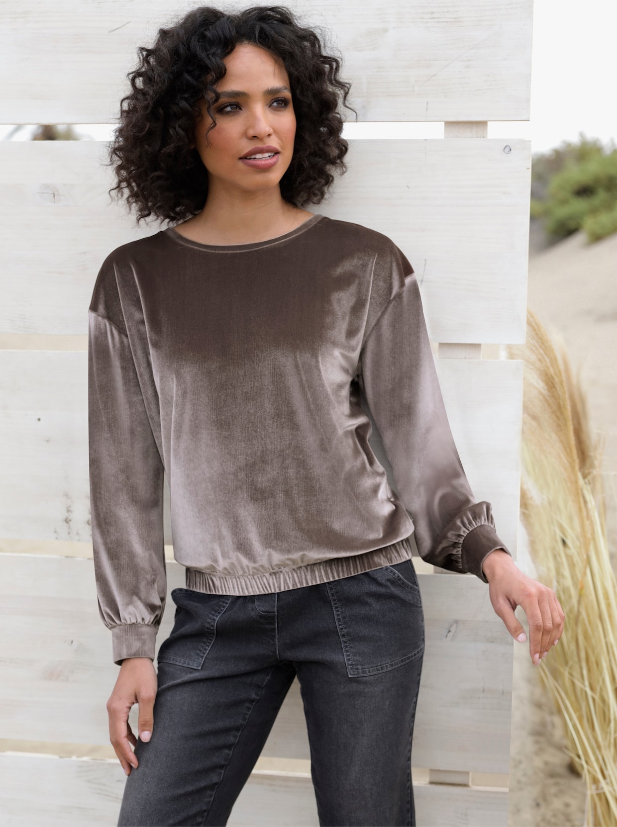 heine Shirt met ronde hals - donkertaupe
