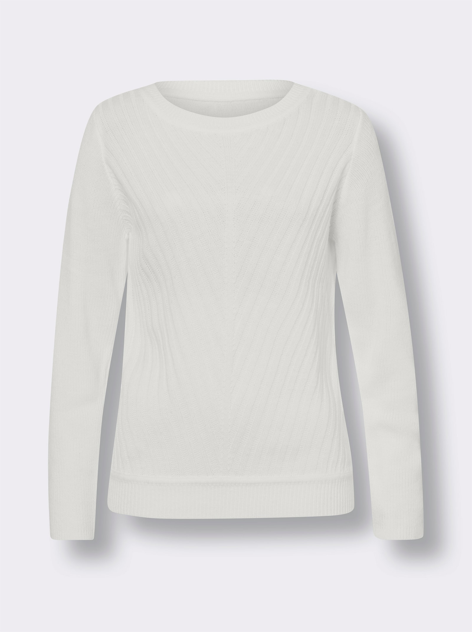 Tröja med rund halsringning & ribbstickat mönster - gräddvit