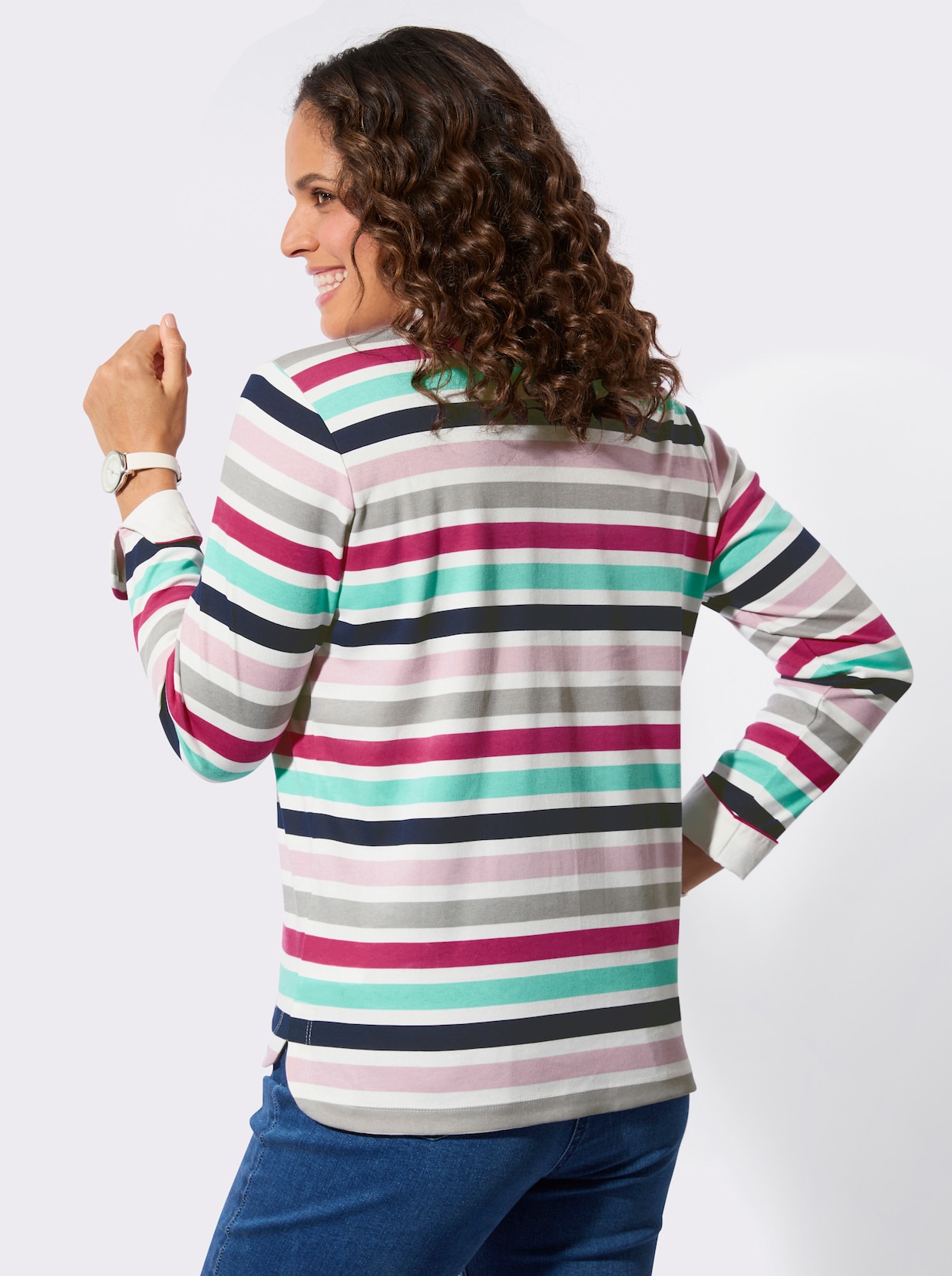 Sweatshirt - ecru-fuchsia-geringelt