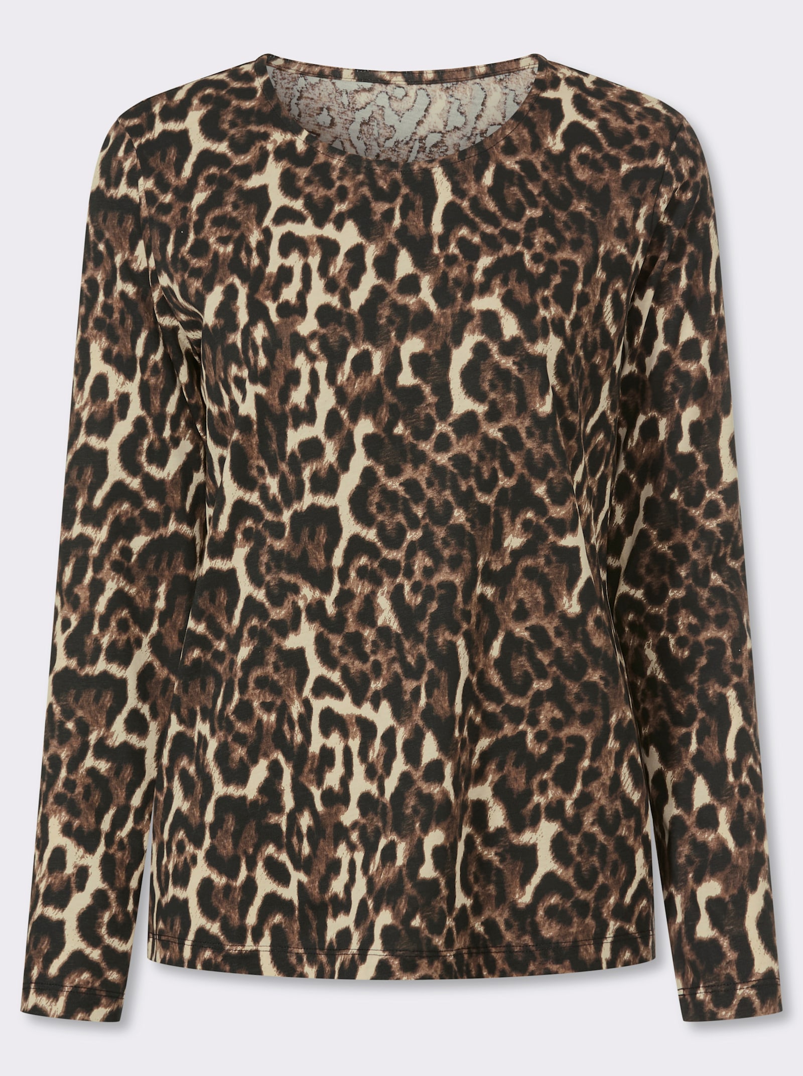 Langarmshirt mit Leo-Muster, Baumwolle - braun-schwarz-bedruckt
