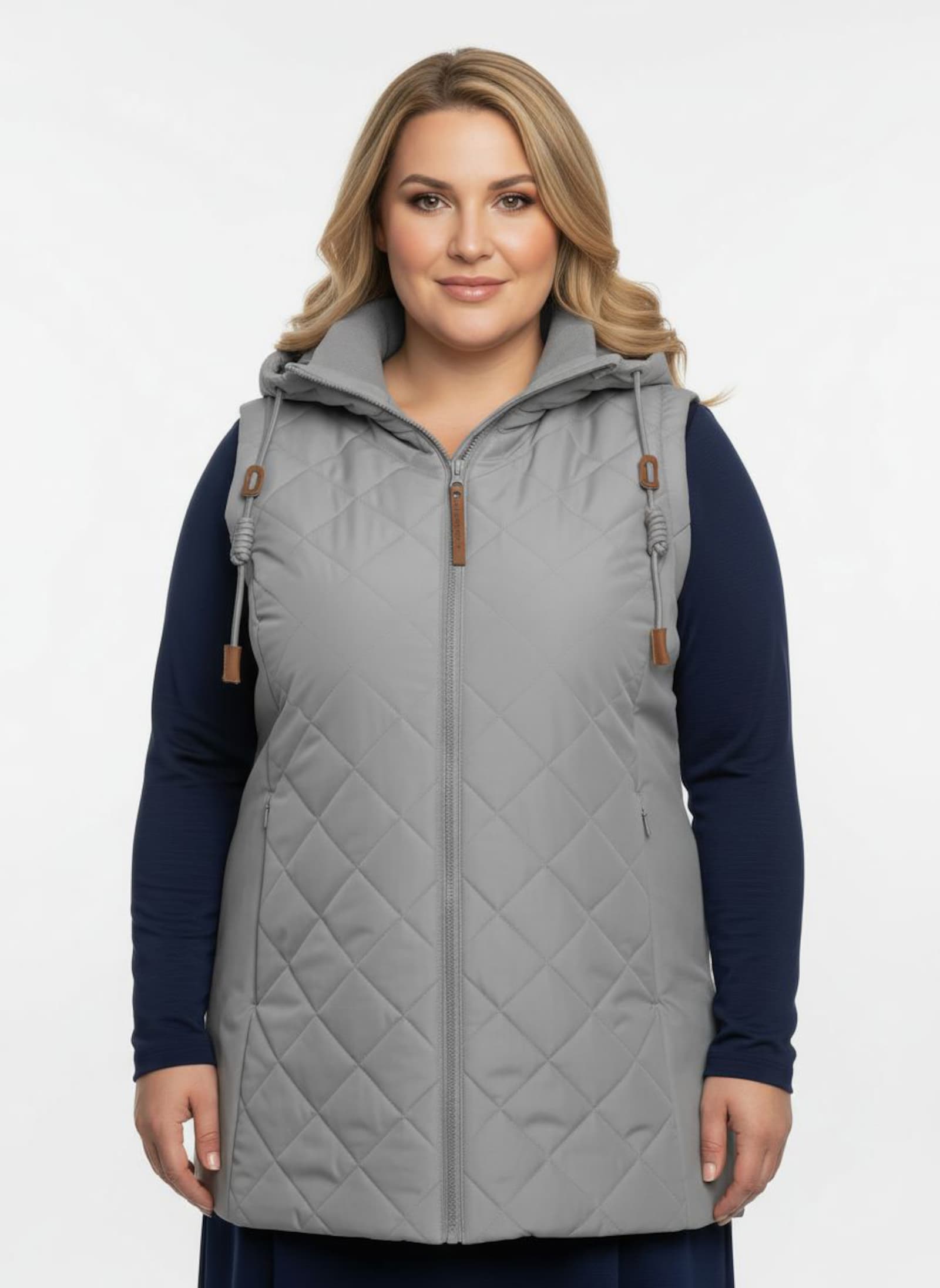 Steppweste mit Strickstehkragen, Microfaser - steingrau