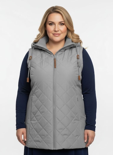 Steppweste mit Strickstehkragen, Microfaser - steingrau