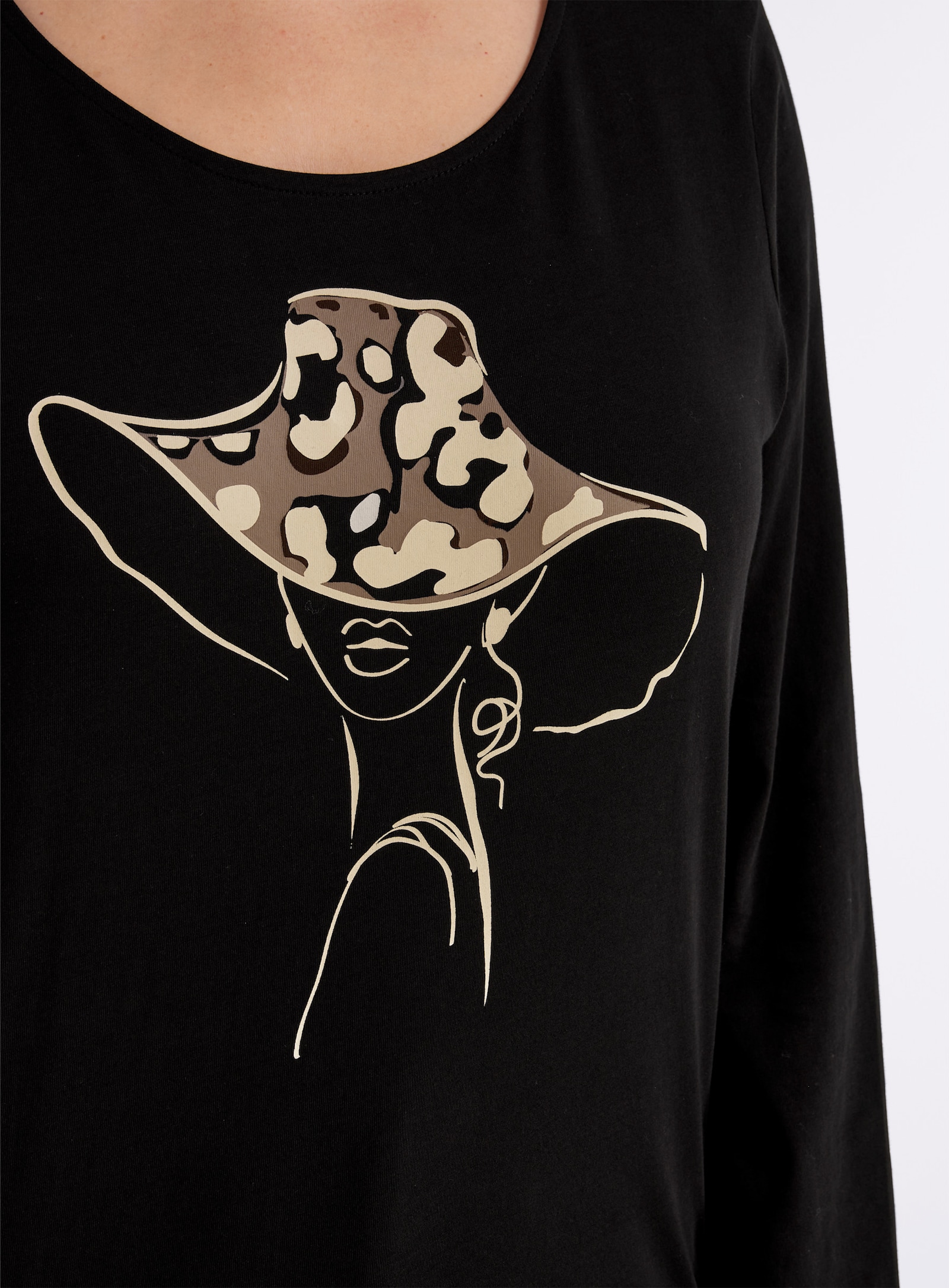 Langarmshirt mit Druck vorne - schwarz