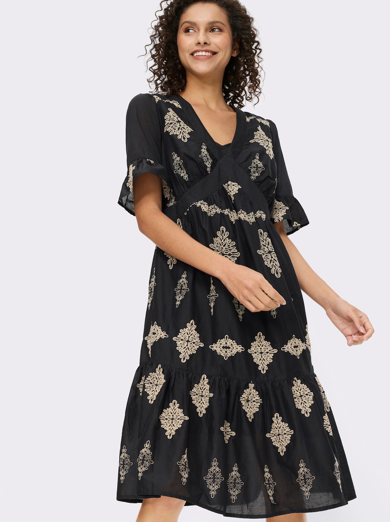 heine Baumwollkleid - schwarz-beige-bedruckt