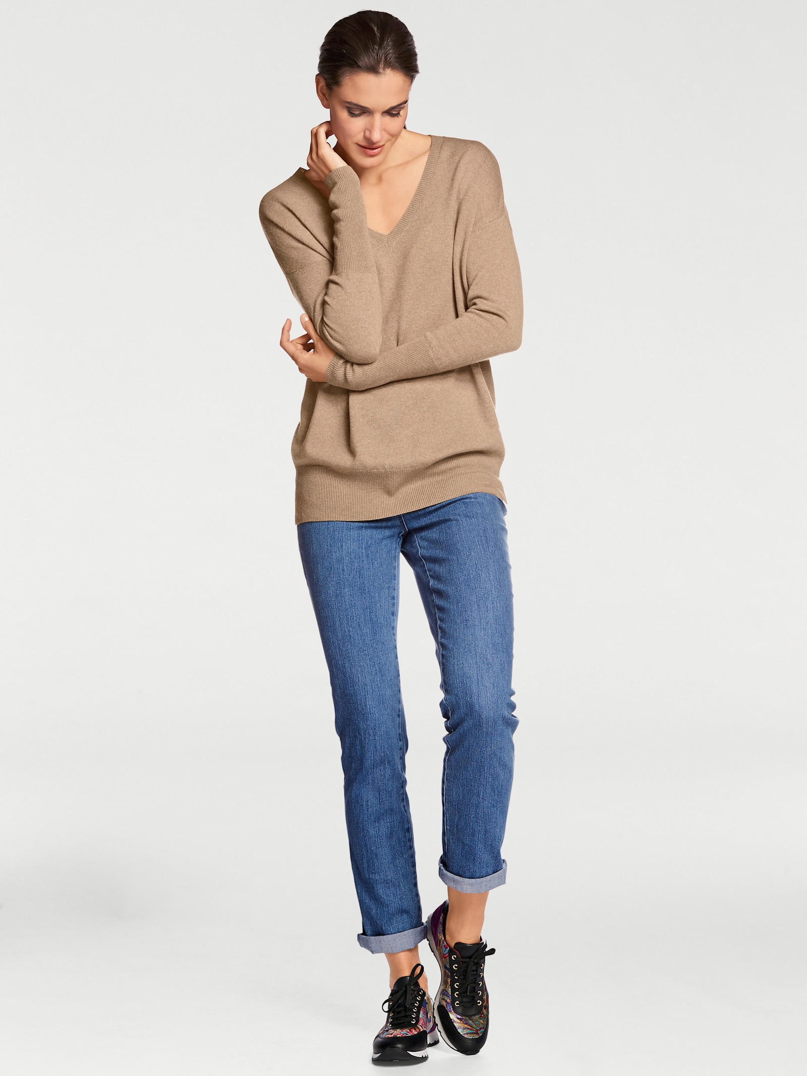 heine Kaschmirpullover mit V-Ausschnitt - camel