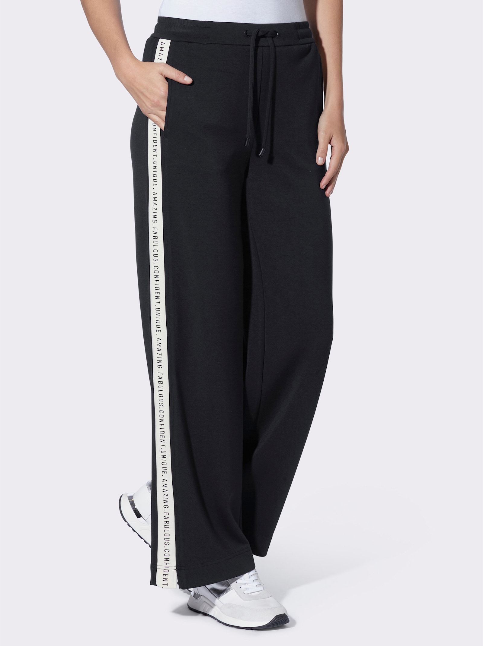 heine Pantalon en jersey à rayures galons - noir