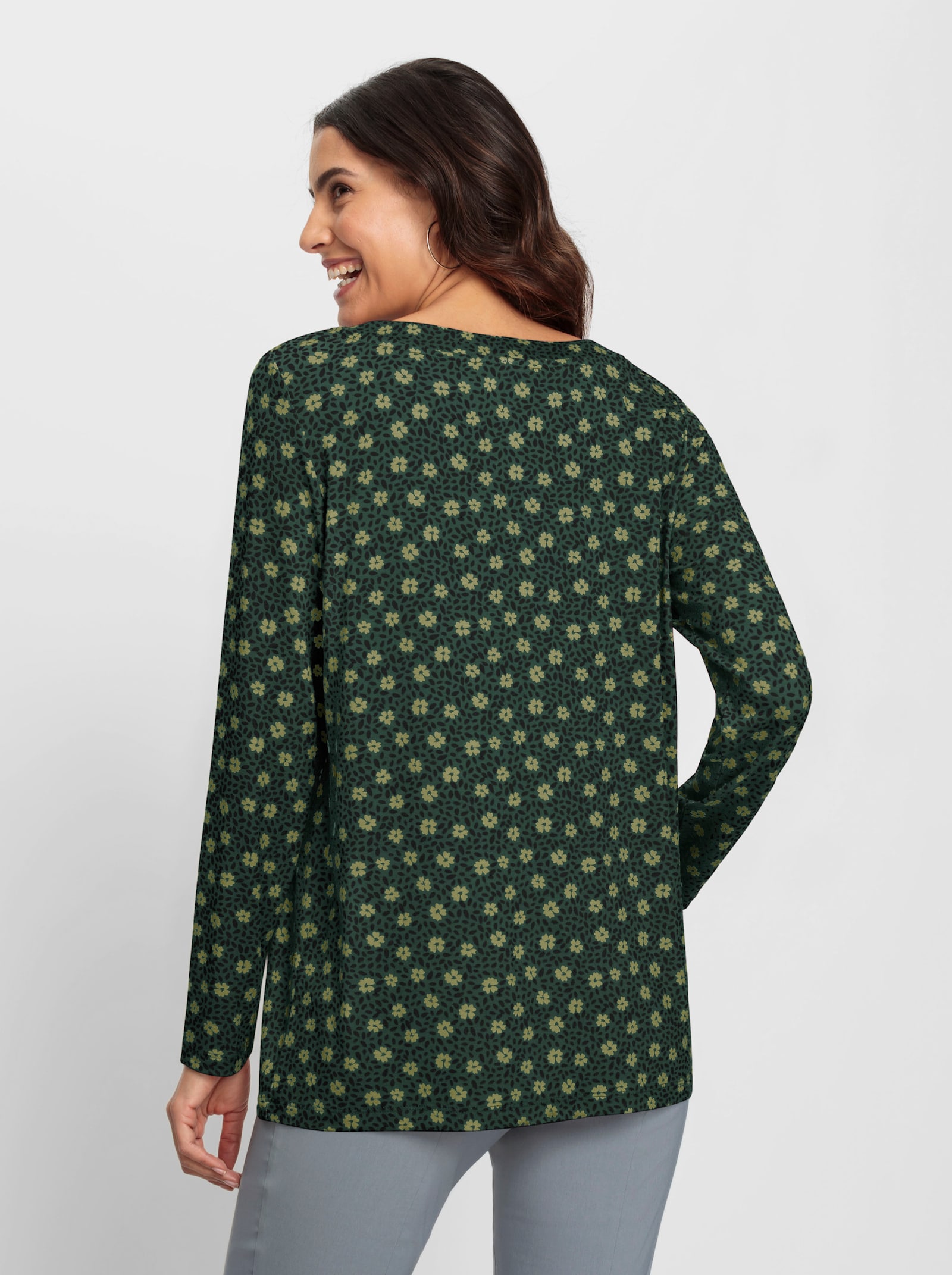 Tuniekshirt in A-lijn - mos/rietgroen bedrukt