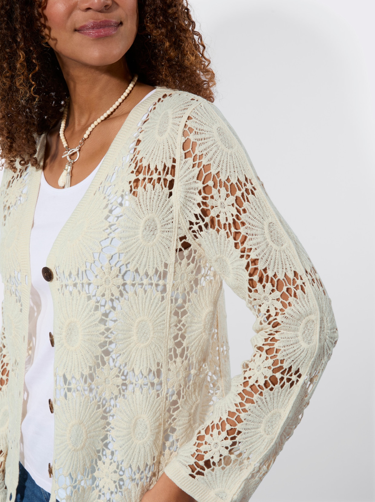 Strickjacke in Häkel-Optik - champagner